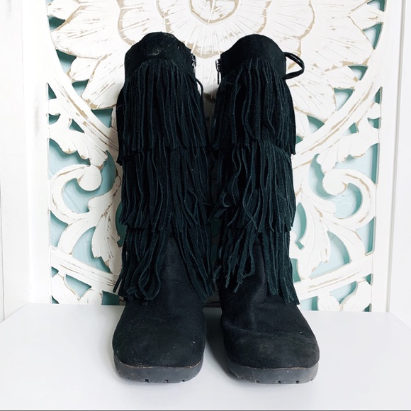 Kenneth Cole Reaction Black Fringe Effects Boots - Picture 2 of 5